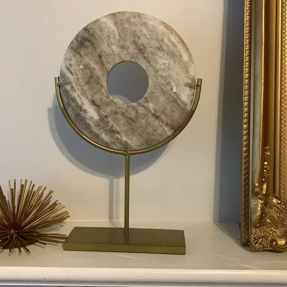 Marble Disc Decorative Object - gold metal base shelf decoration MCM elegant - Picture 11 of 11